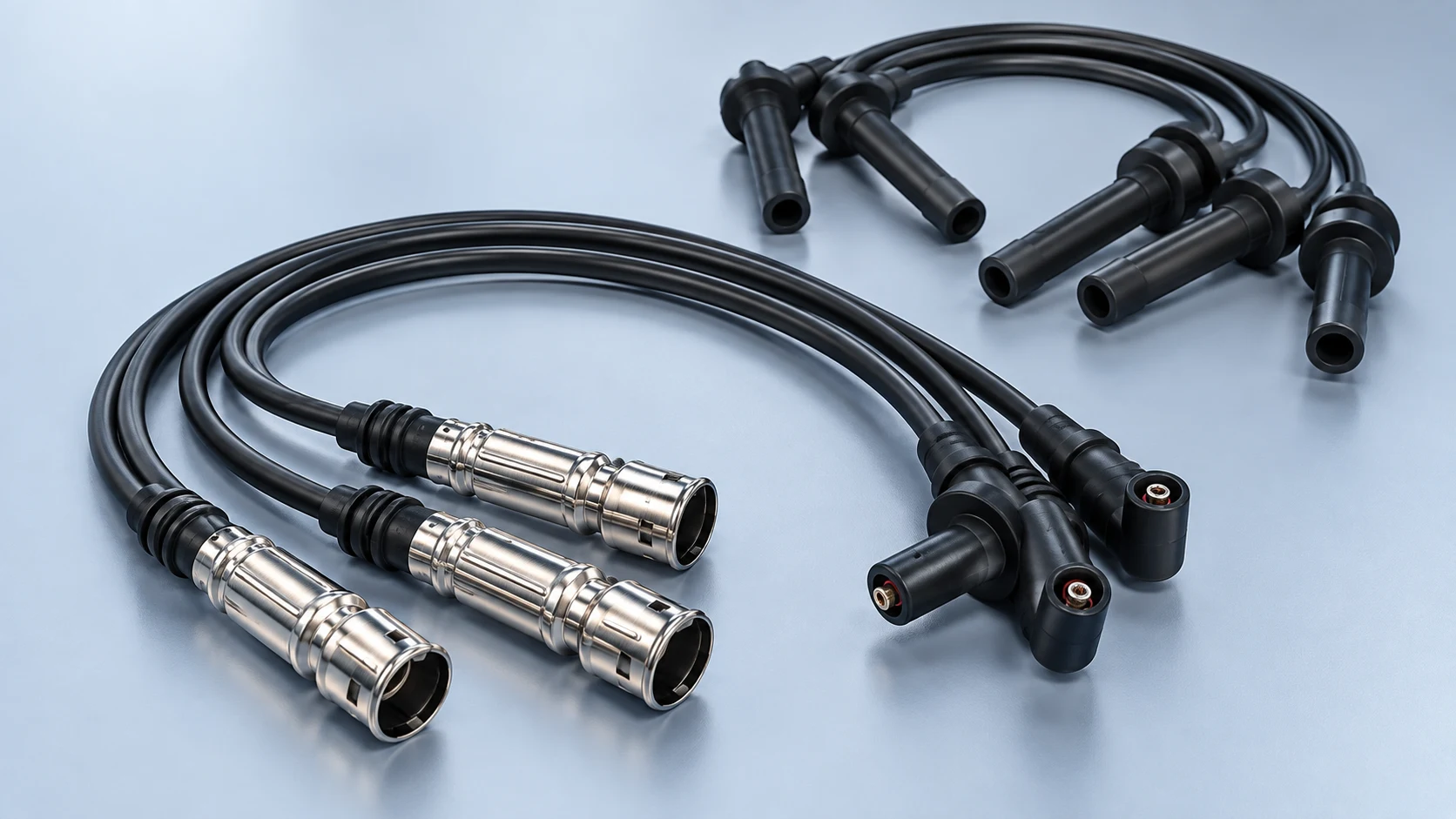 Black ignition wire sets with metal-shielded plug boots
