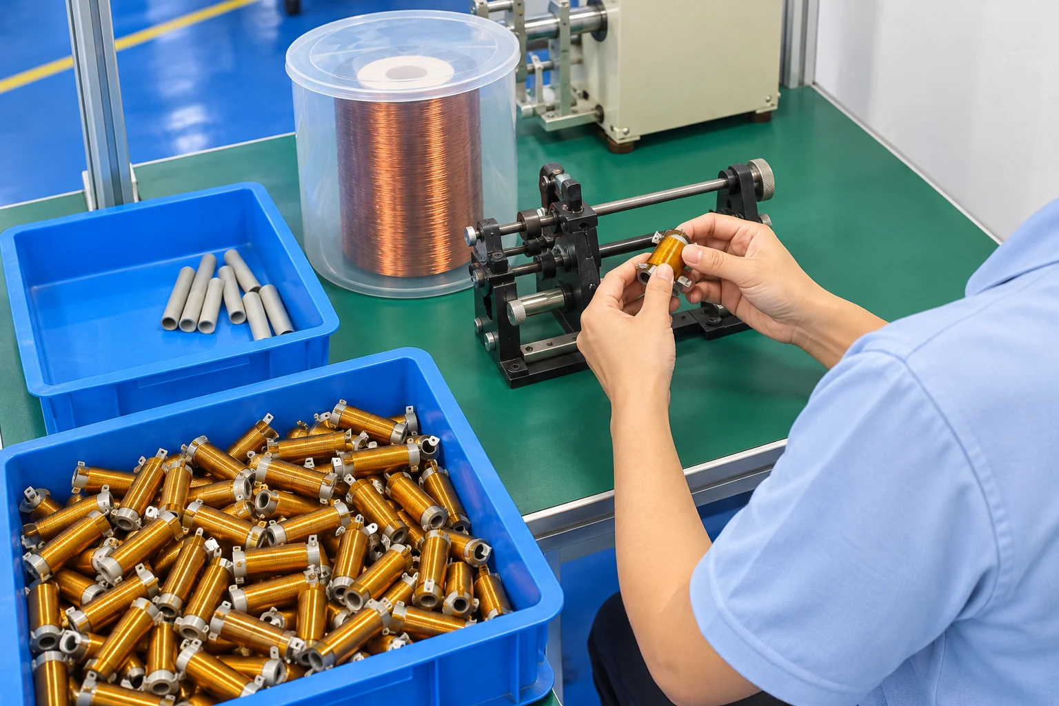 Close-up of copper winding work